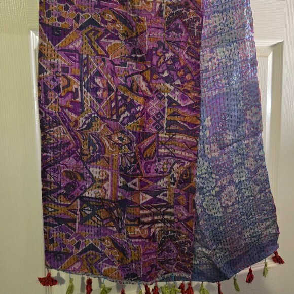 NEW Authentic Vintage Silk Kantha Scarf Handmade Bohemian Wrap Scarf Reversible - Picture 1 of 2